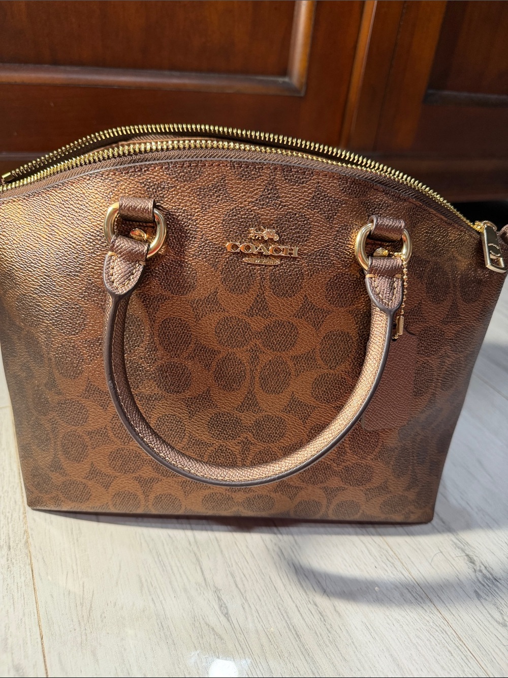 Coach Brown Signature Dome Satchel with Gold Hardware